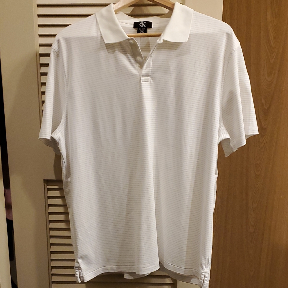 Calvin Klein Men's Classic, Short Sleeve White Polo Shirt With Stripes. XL